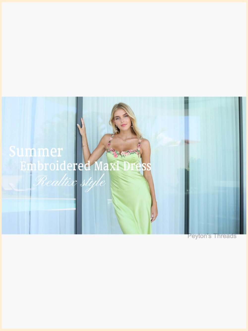 Satin Spaghetti Strap Floral Embroidered Maxi Dress Sweetheart Backless Slit - Picture 6 of 7